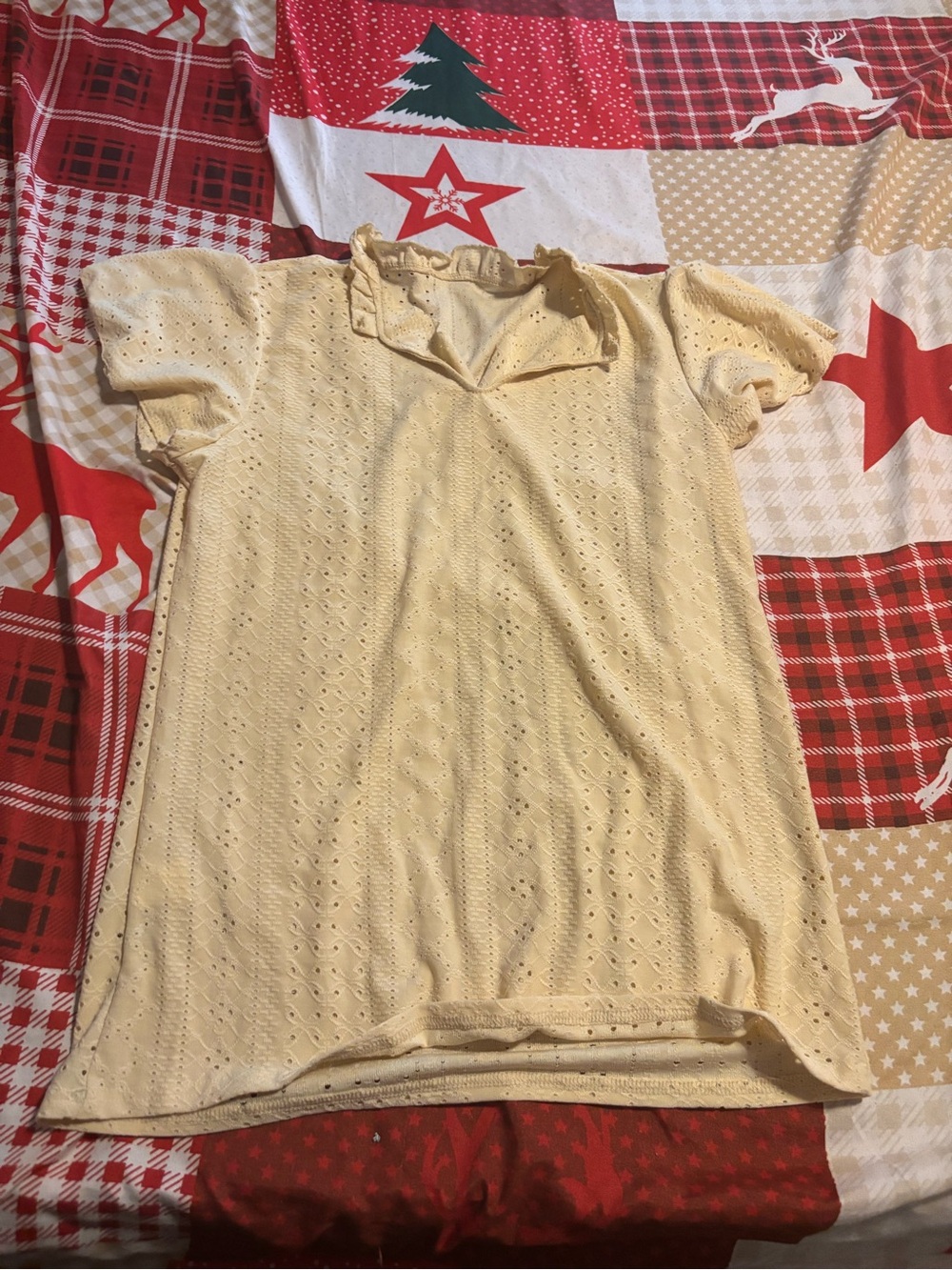 Soft Eyelet Cotton Tunic Top in Pale Yellow